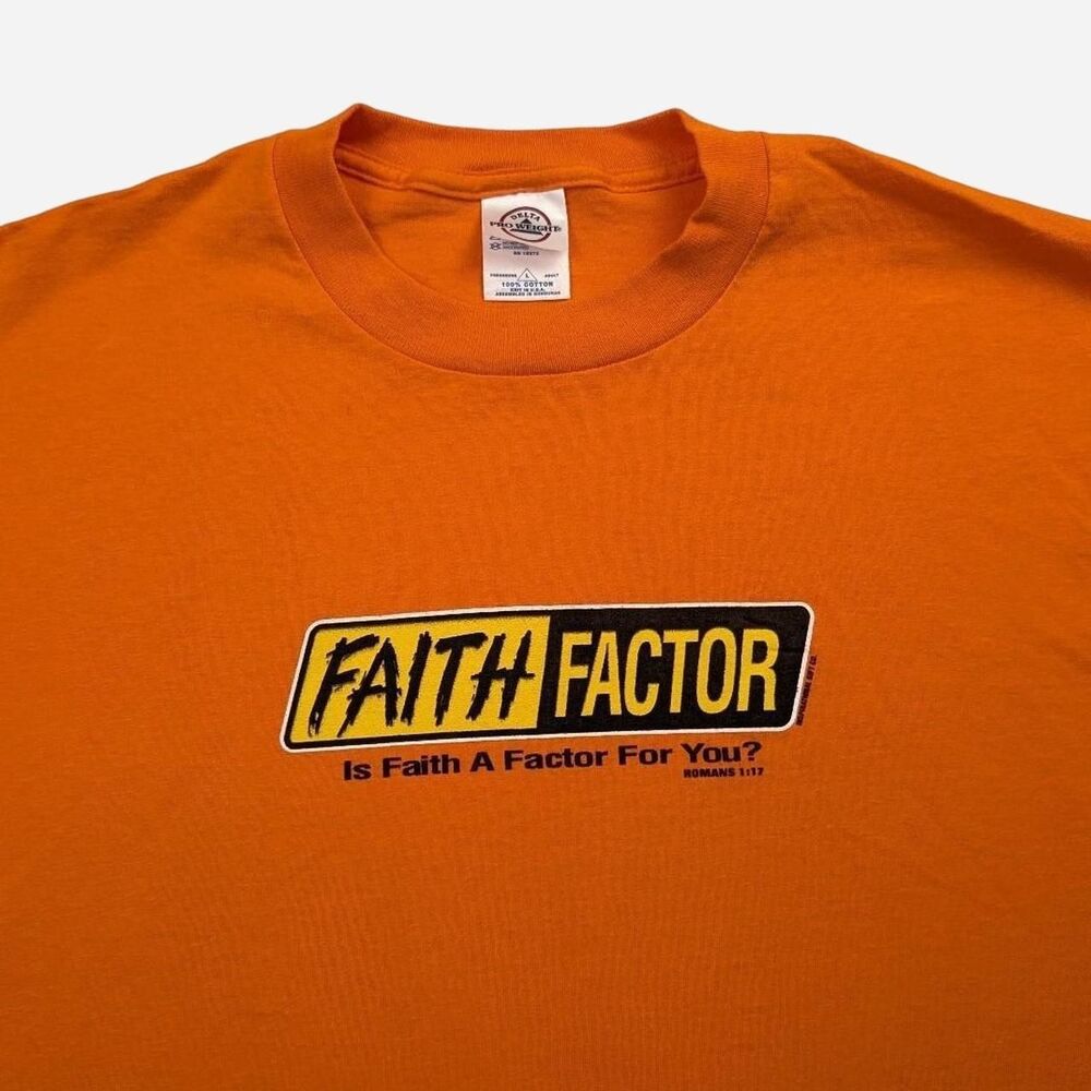 Vintage Faith Factor Fear Factor Jesus Tee Bible Tshirt Orange Delta Size Large